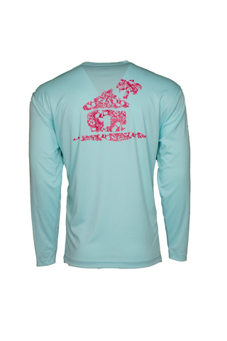 FLORAL HUT L/S PERFORMANCE TEE- Sea Frost