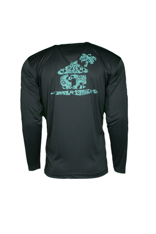 FLORAL HUT L/S PERFORMANCE TEE- Charcoal